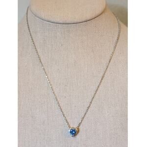 Blue Gemstone Heart Pendant Marked Sterling 925 Chain Necklace